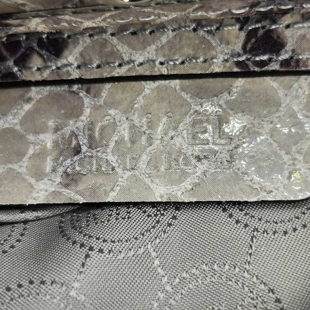 Michael Kors Berkley Pearl Grey & Cream Python Leather Clutch Or Shoulder Bag - Picture 14 of 16